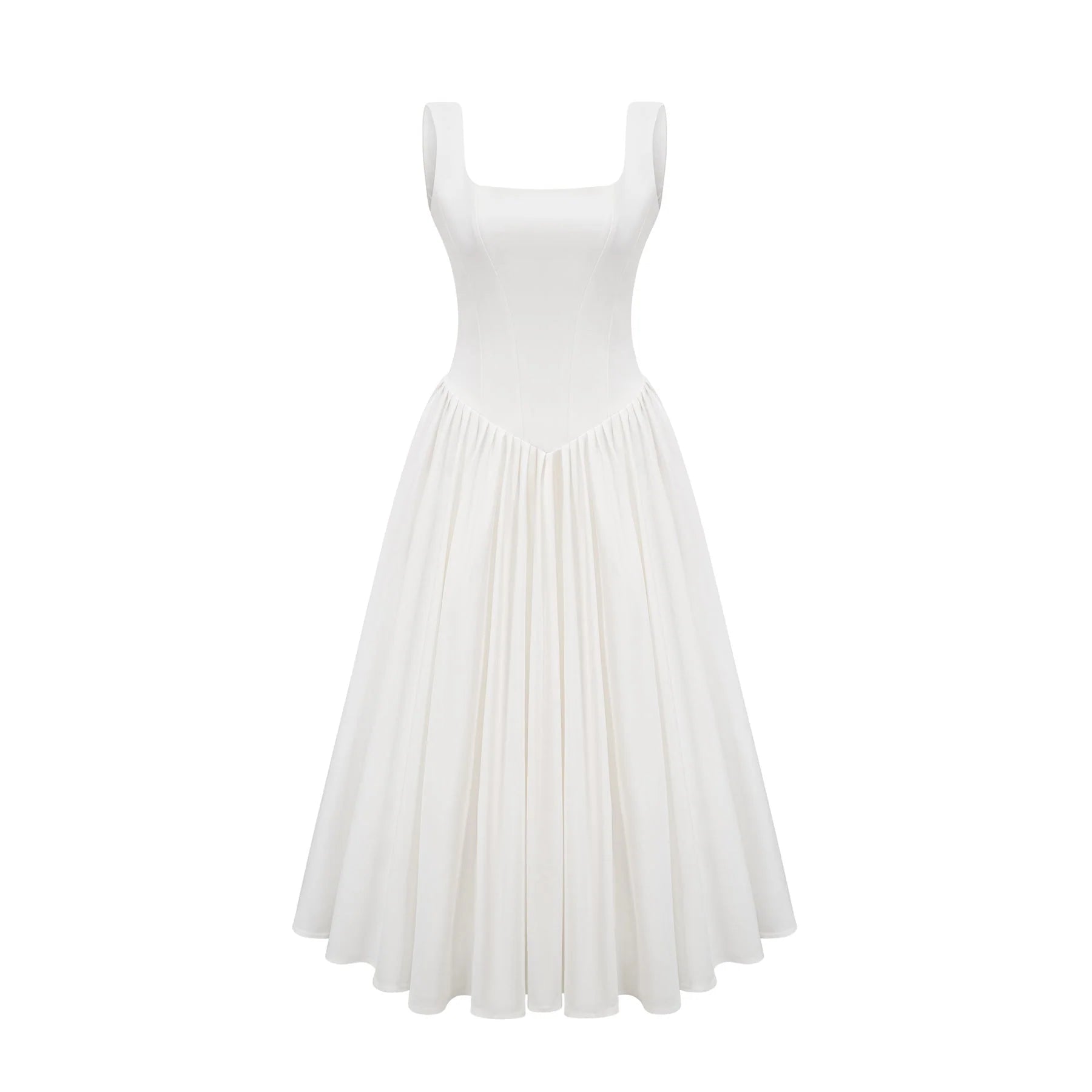 Brianna Dress - Square Neck - Sleeveless - Corset Style - Pleated Design - Flared Skirt - Ankle Length - Rear Zip Fastening