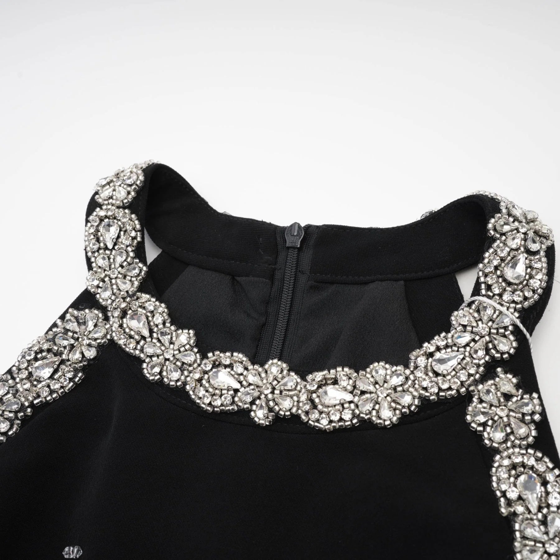Brianna Mini Dress - Crystal Embellished - Panelled - Sleeveless - Round Neck