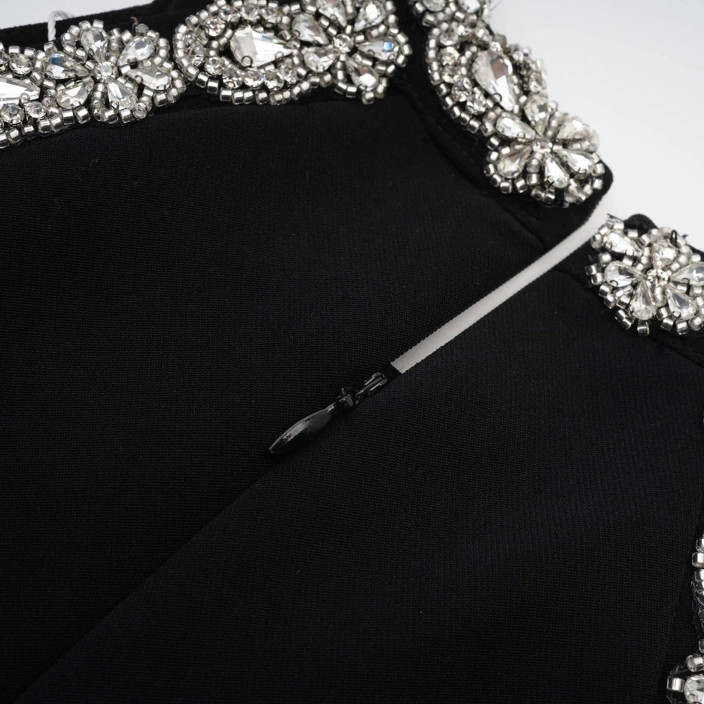 Brianna Mini Dress - Crystal Embellished - Panelled - Sleeveless - Round Neck