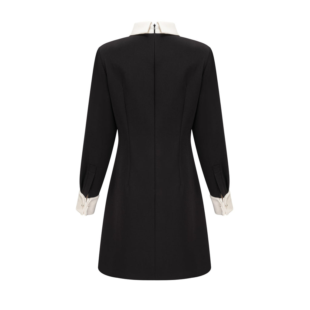 Brianna Mini Dress - Pointed Collar - Long Sleeves - Crystal Embellishment - Contrast Colors