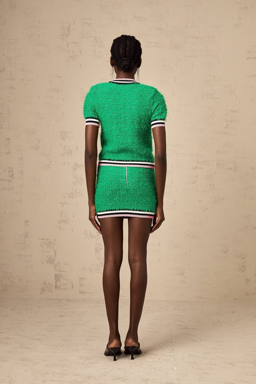 Brianna Skirt & Top Set - Tweed - Embossed Tone Buttons - High Waisted Design - Thigh Length Fit