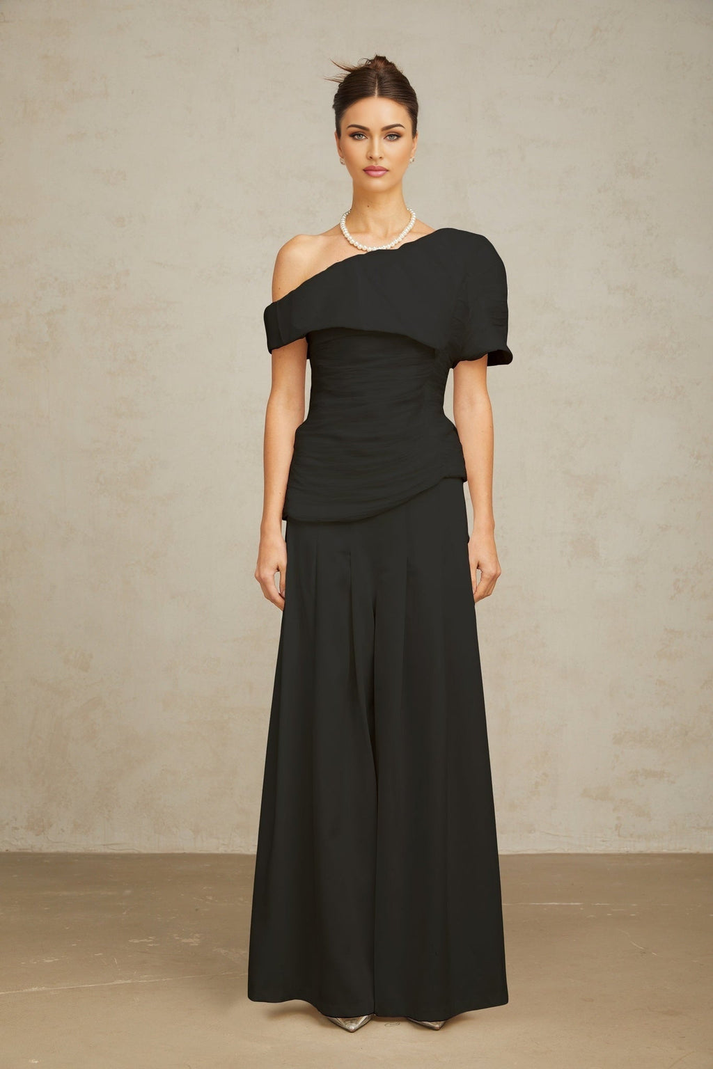 Brianna Top & Trousers - One - Shoulder Design - Puff Sleeves - Smocked Detail - Culotte Style