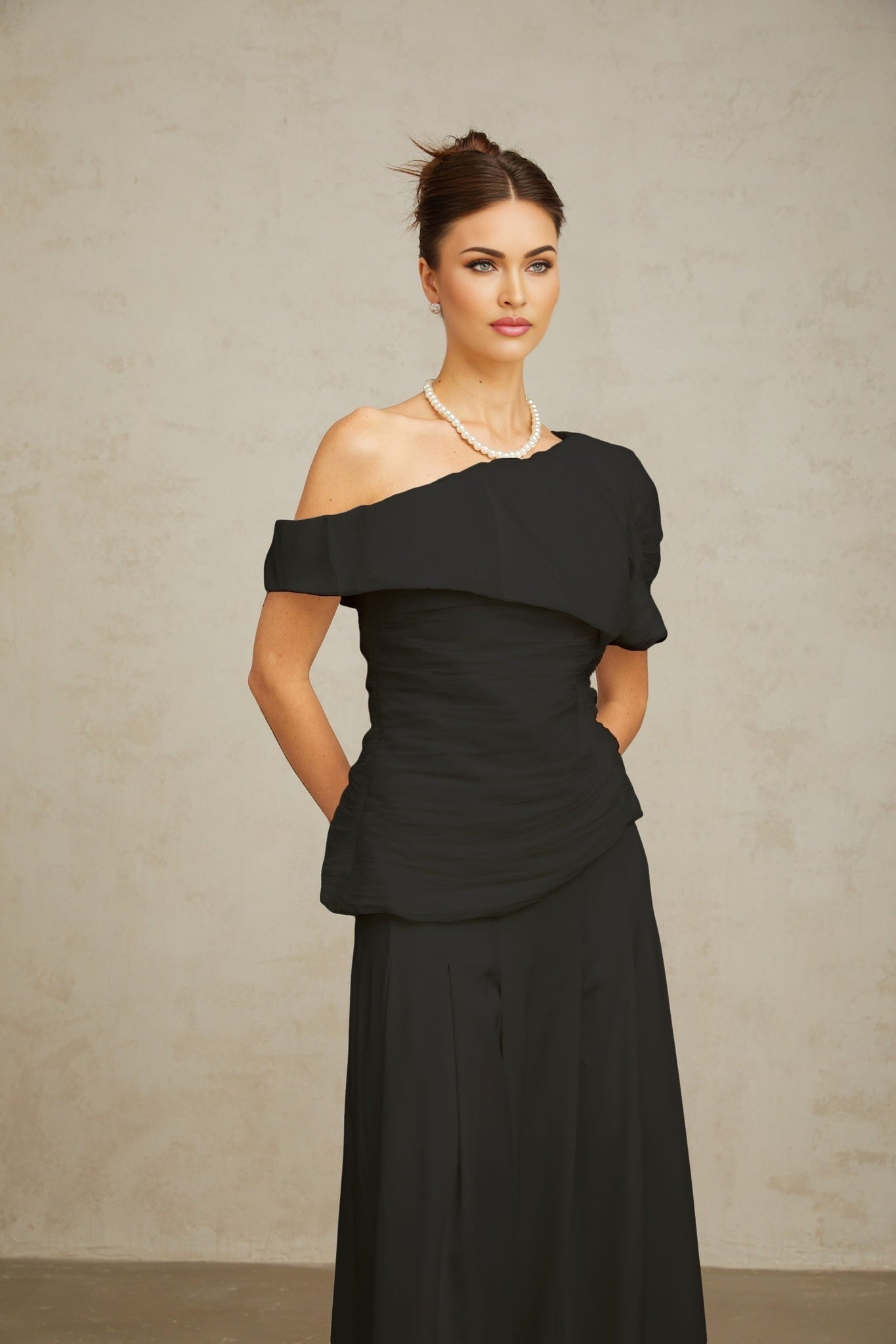 Brianna Top & Trousers - One - Shoulder Design - Puff Sleeves - Smocked Detail - Culotte Style