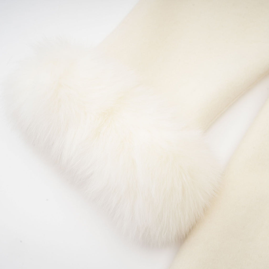 Brielle Coat - Long Sleeves - Faux - Fur Crystal & Pearl Embellishments - Front Button Fastening