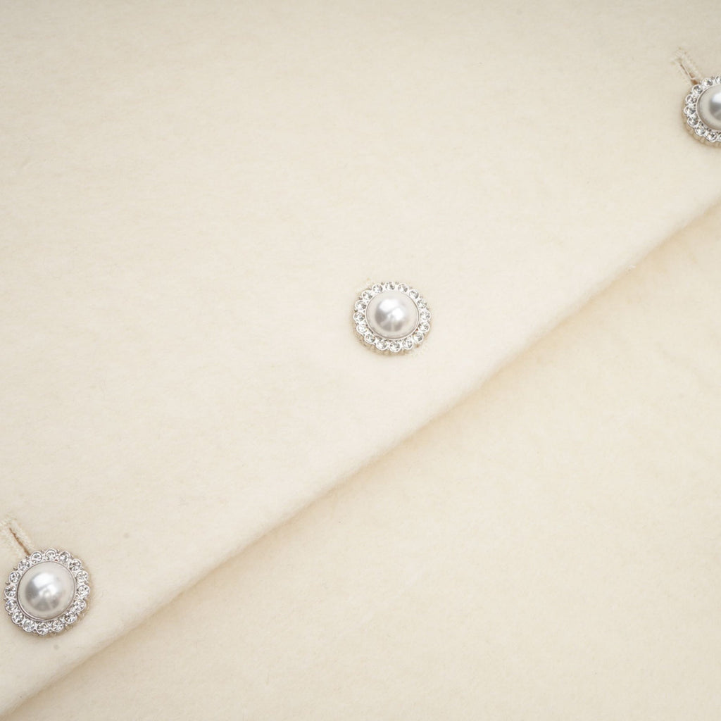 Brielle Coat - Long Sleeves - Faux - Fur Crystal & Pearl Embellishments - Front Button Fastening