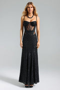 Brinley Black Sequin Mesh Maxi Dress