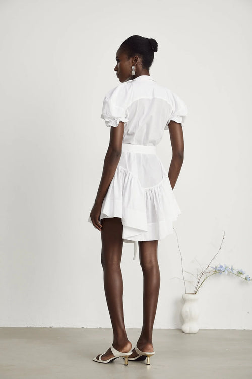 Brinley Mini Dress - Poplin Texture - Sweetheart Neck - Puff Sleeves - Floral Embroidery