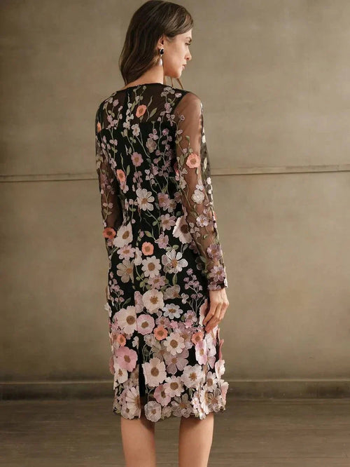 Bristol Midi Dress - Elegant Style - Floral Print - Long Sleeve - Fitted - Beach Occasion