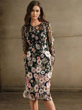 Bristol Midi Dress - Elegant Style - Floral Print - Long Sleeve - Fitted - Beach Occasion