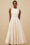 Bristol Midi Dress - Sleeveless - Fitted Waistline - Textured Finish - Shirred Effect - Rear Button Fastening