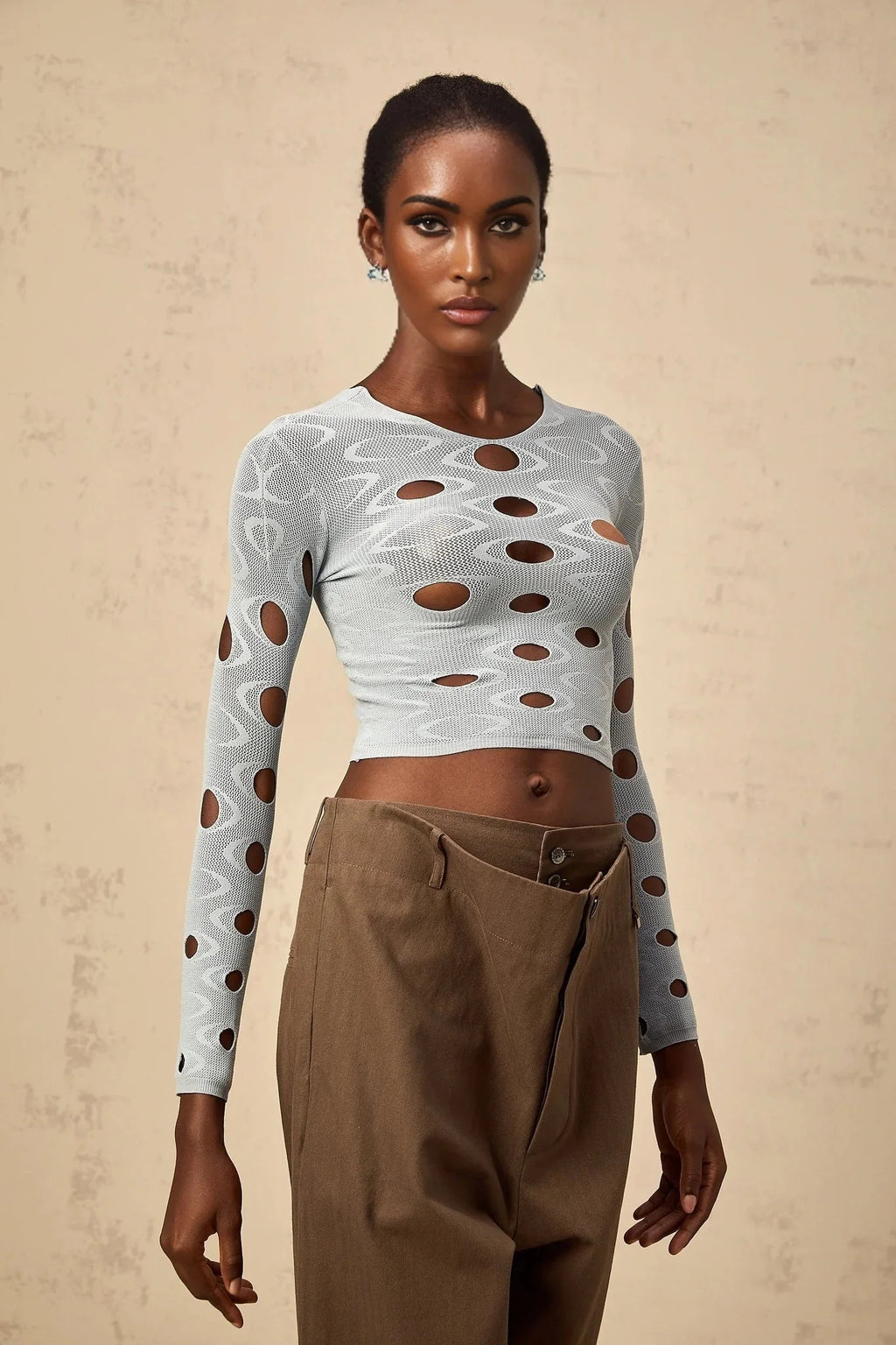 Brooklyn Cropped Top Blue Cut - out Stretchy Long Sleeve