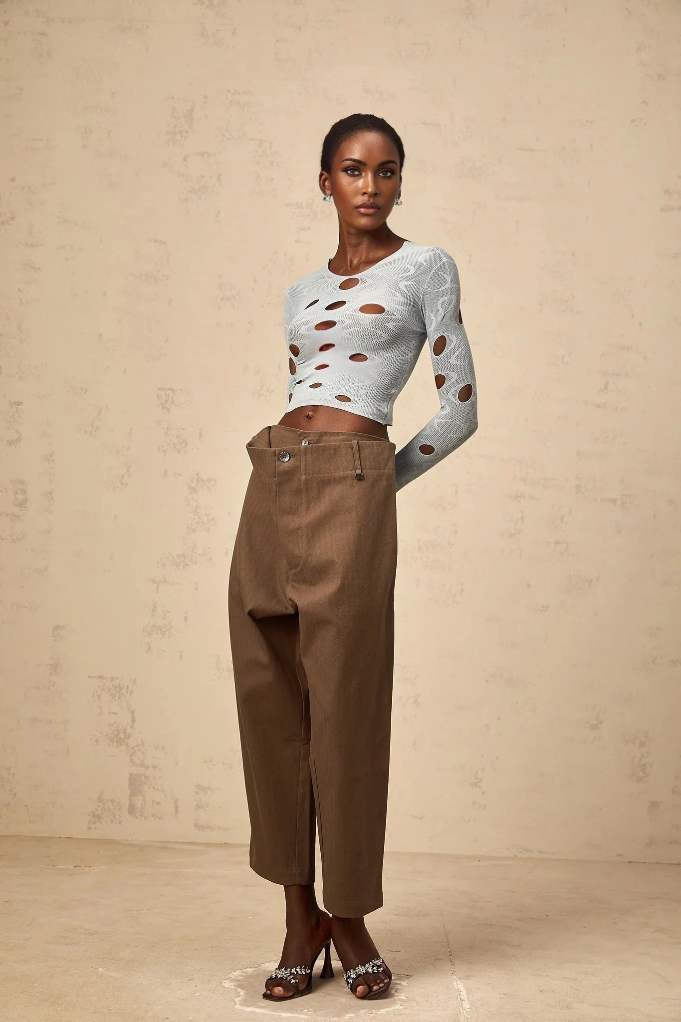 Brooklyn Cropped Top Blue Cut - out Stretchy Long Sleeve
