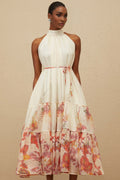 Brooklyn Midi Dress - Sleeveless - Mock Neck - Tied Waist - Floral Print - Shirred Effect