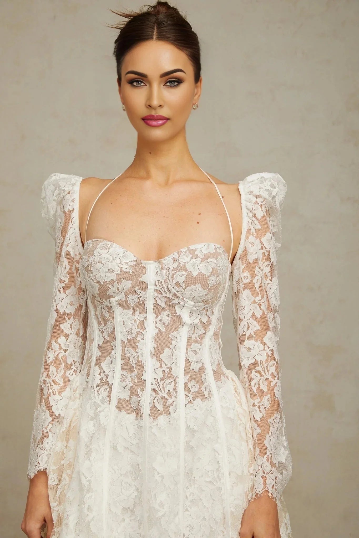 Brooklyn Mini Dress White Floral - Lace Corset Puff - Sleeve