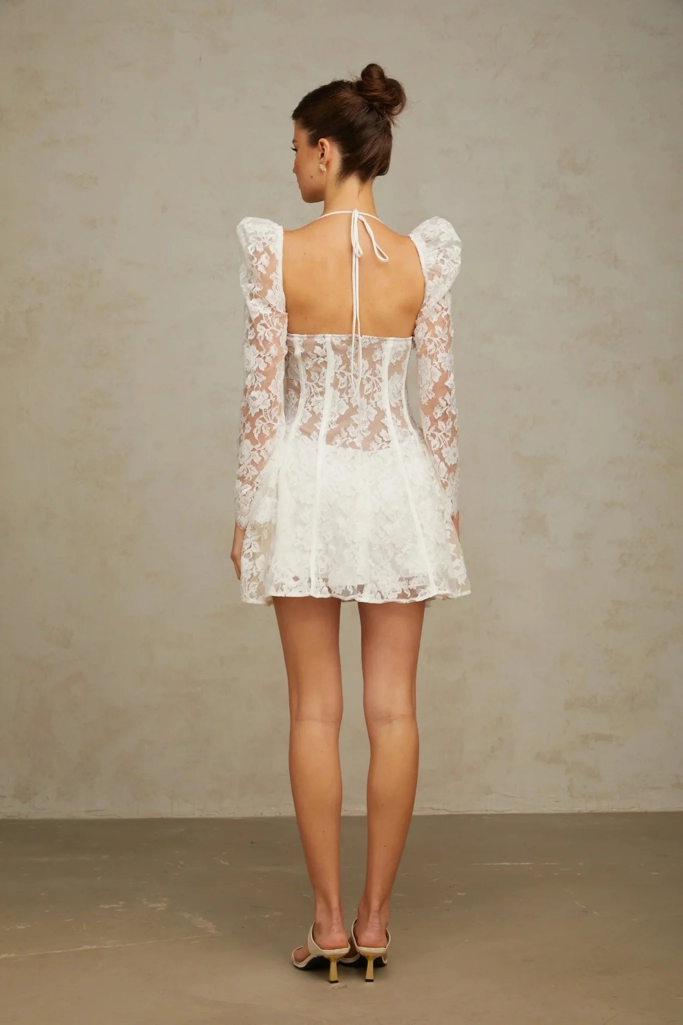 Brooklyn Mini Dress White Floral - Lace Corset Puff - Sleeve