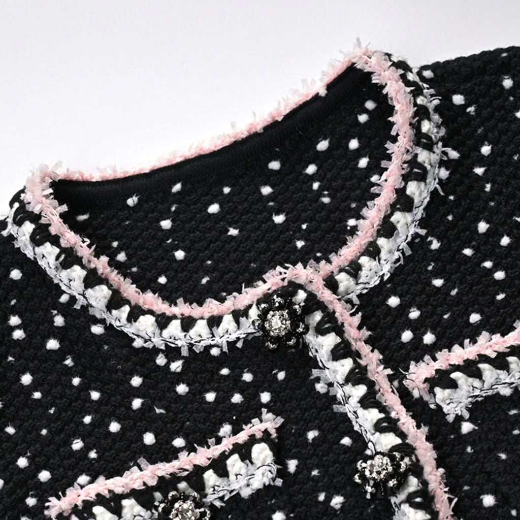 Brooklynn Jacket & Skirt - Long Sleeve - Snowflake Dots Design - Front Button Fastening - Knitted Construction