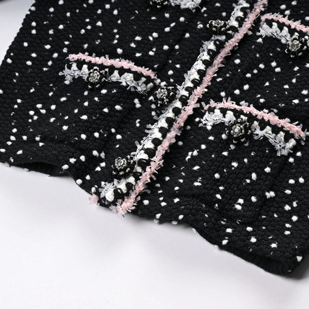 Brooklynn Jacket & Skirt - Long Sleeve - Snowflake Dots Design - Front Button Fastening - Knitted Construction