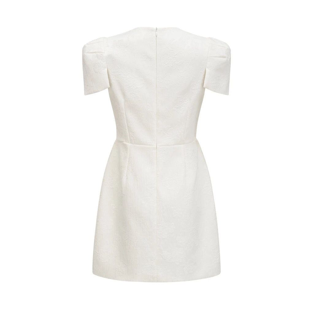 Brooklynn Mini Dress - 3D Petal Detailing - Fitted Waist - Fabric - Covered Buttons - Tulle Panelling - Rear Zip Fastening
