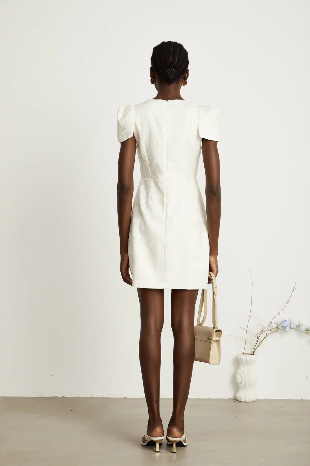 Brooklynn Mini Dress - 3D Petal Detailing - Fitted Waist - Fabric - Covered Buttons - Tulle Panelling - Rear Zip Fastening