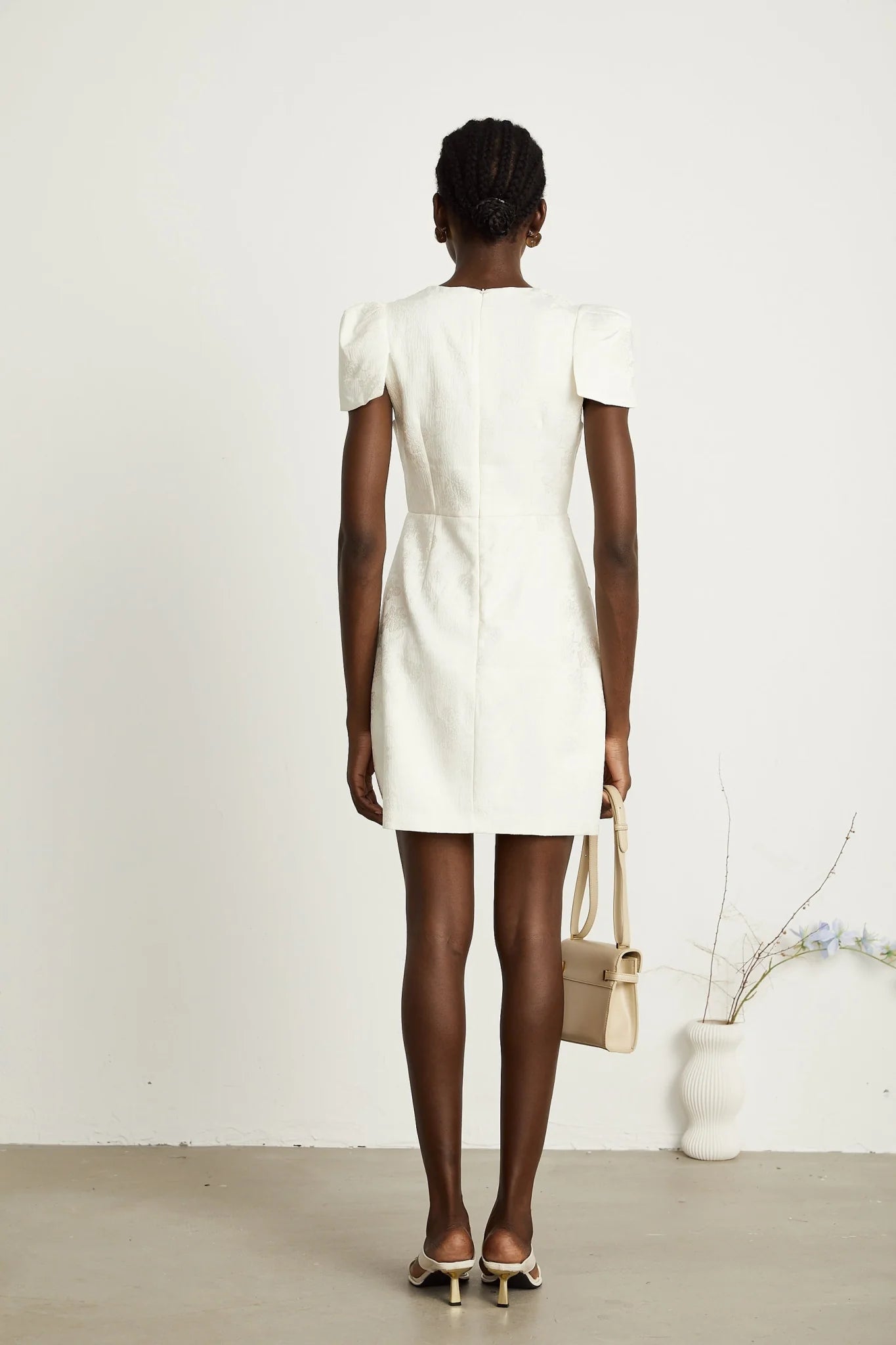 Brooklynn Mini Dress - 3D Petal Detailing - Fitted Waist - Fabric - Covered Buttons - Tulle Panelling - Rear Zip Fastening