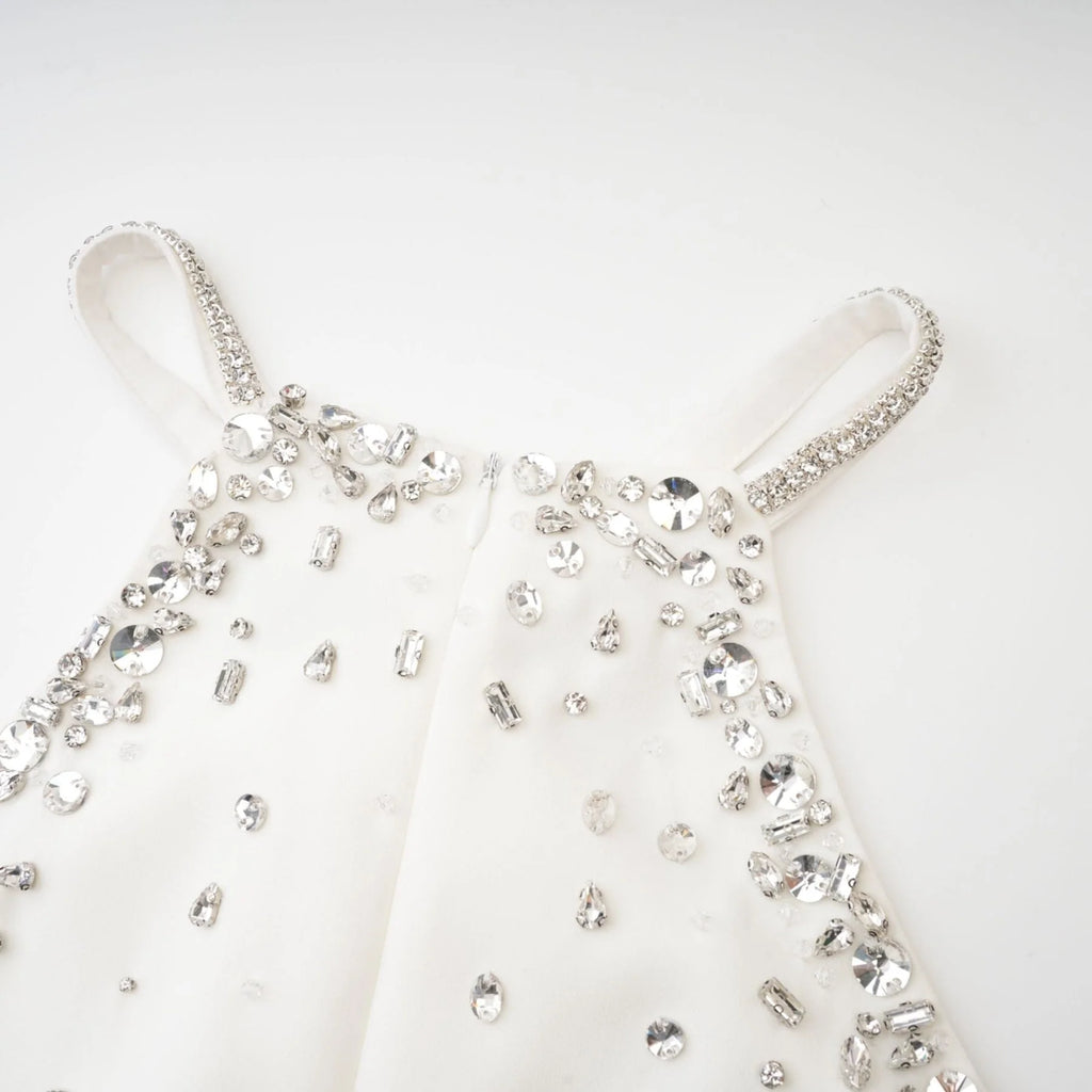 Bruna Mini Dress - Choker Design - Sleeveless - Embellished - Rear Zip Fastening