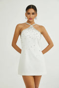 Bruna Mini Dress - Choker Design - Sleeveless - Embellished - Rear Zip Fastening