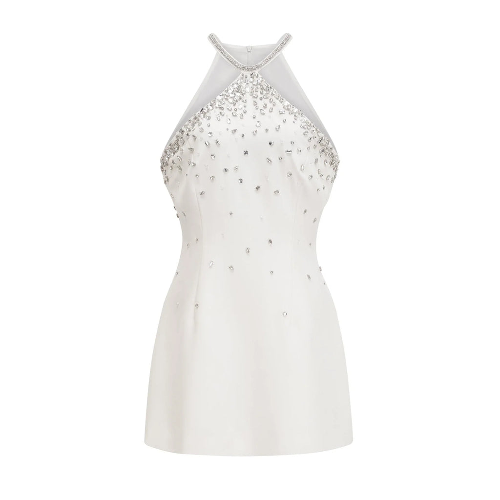 Bruna Mini Dress - Choker Design - Sleeveless - Embellished - Rear Zip Fastening