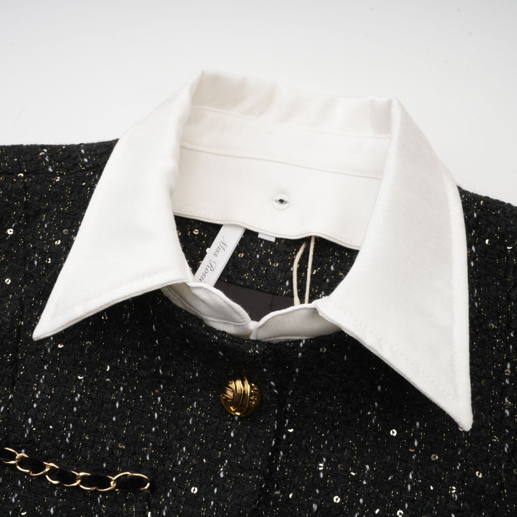 Bruna Sequin Mini Dress - Peak Lapels - Long Sleeves - Patch Pockets - Single Breasted Buttons