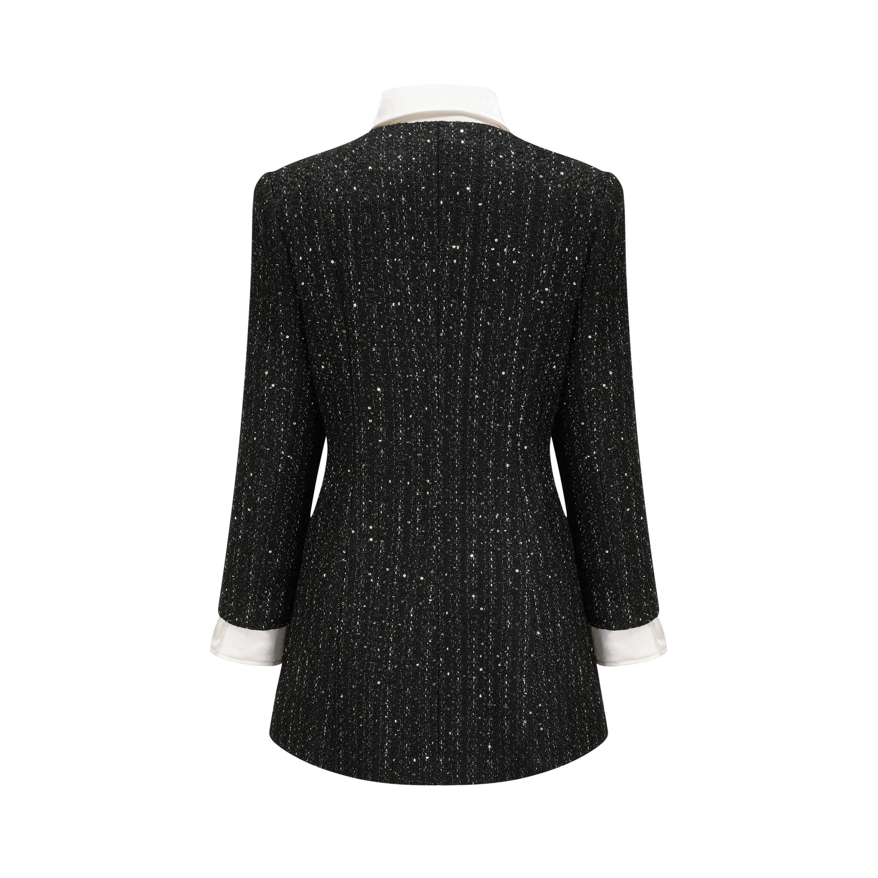 Bruna Sequin Mini Dress - Peak Lapels - Long Sleeves - Patch Pockets - Single Breasted Buttons