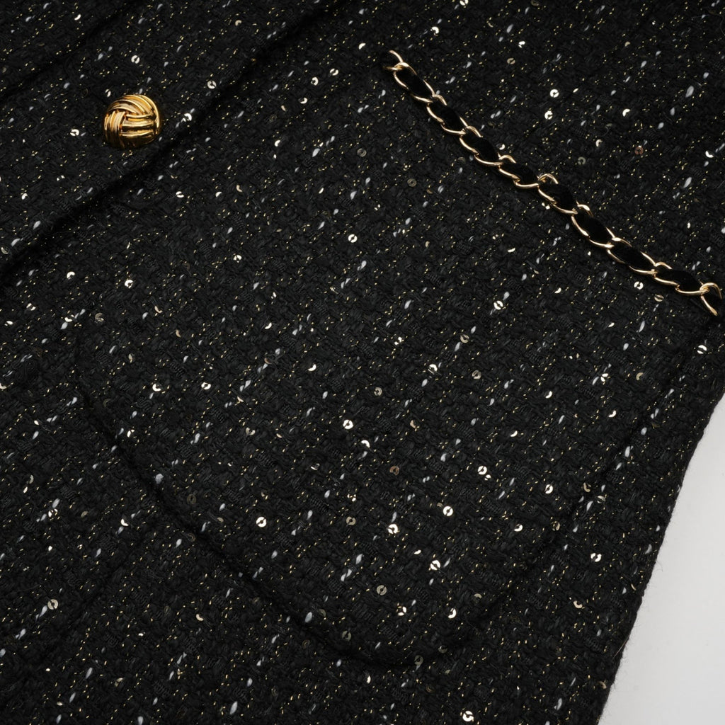 Bruna Sequin Mini Dress - Peak Lapels - Long Sleeves - Patch Pockets - Single Breasted Buttons