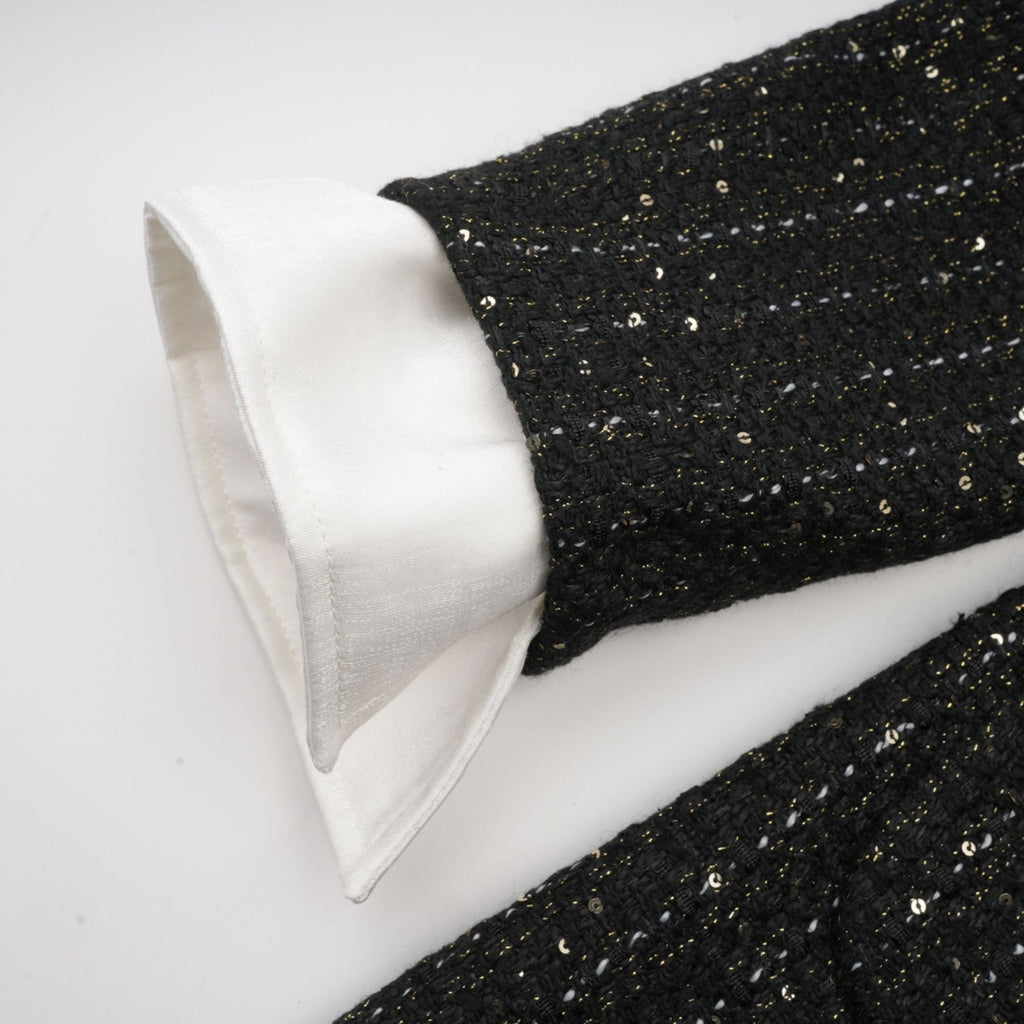 Bruna Sequin Mini Dress - Peak Lapels - Long Sleeves - Patch Pockets - Single Breasted Buttons