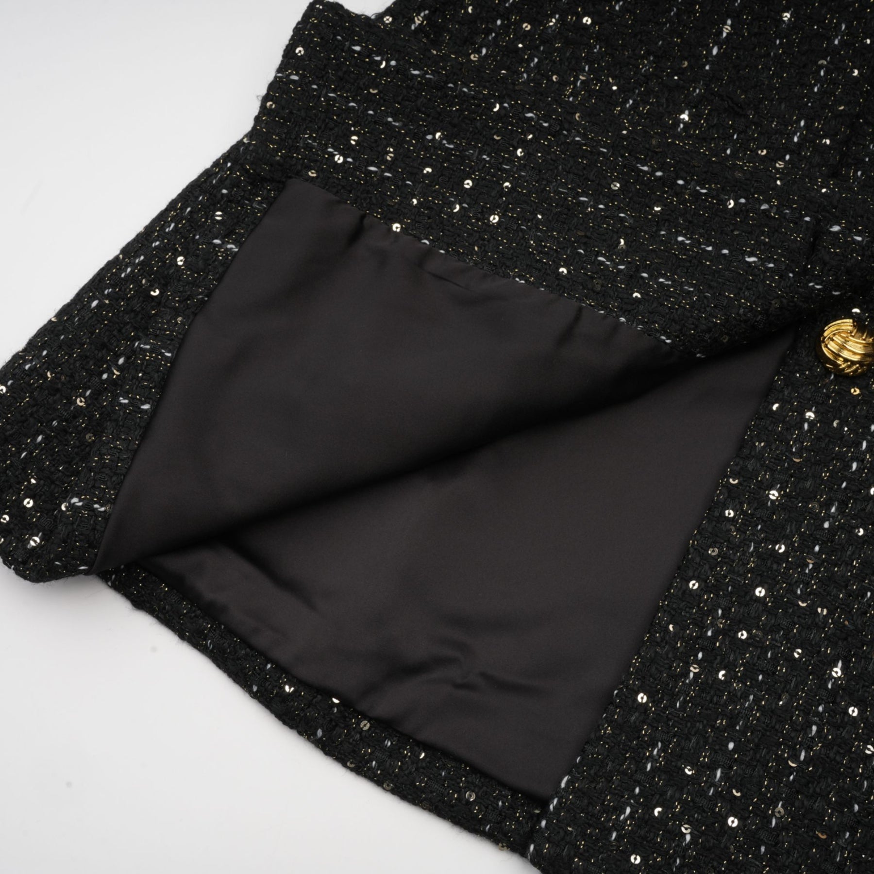 Bruna Sequin Mini Dress - Peak Lapels - Long Sleeves - Patch Pockets - Single Breasted Buttons