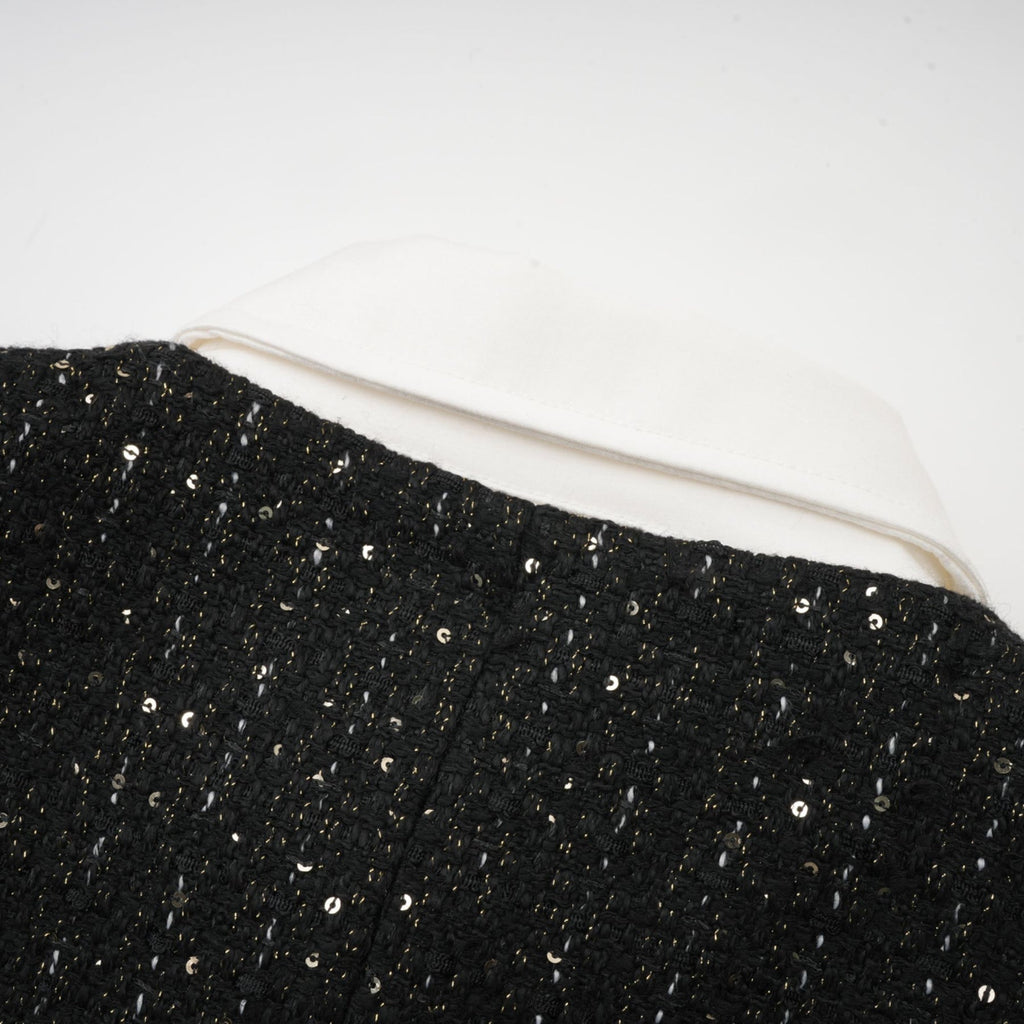 Bruna Sequin Mini Dress - Peak Lapels - Long Sleeves - Patch Pockets - Single Breasted Buttons
