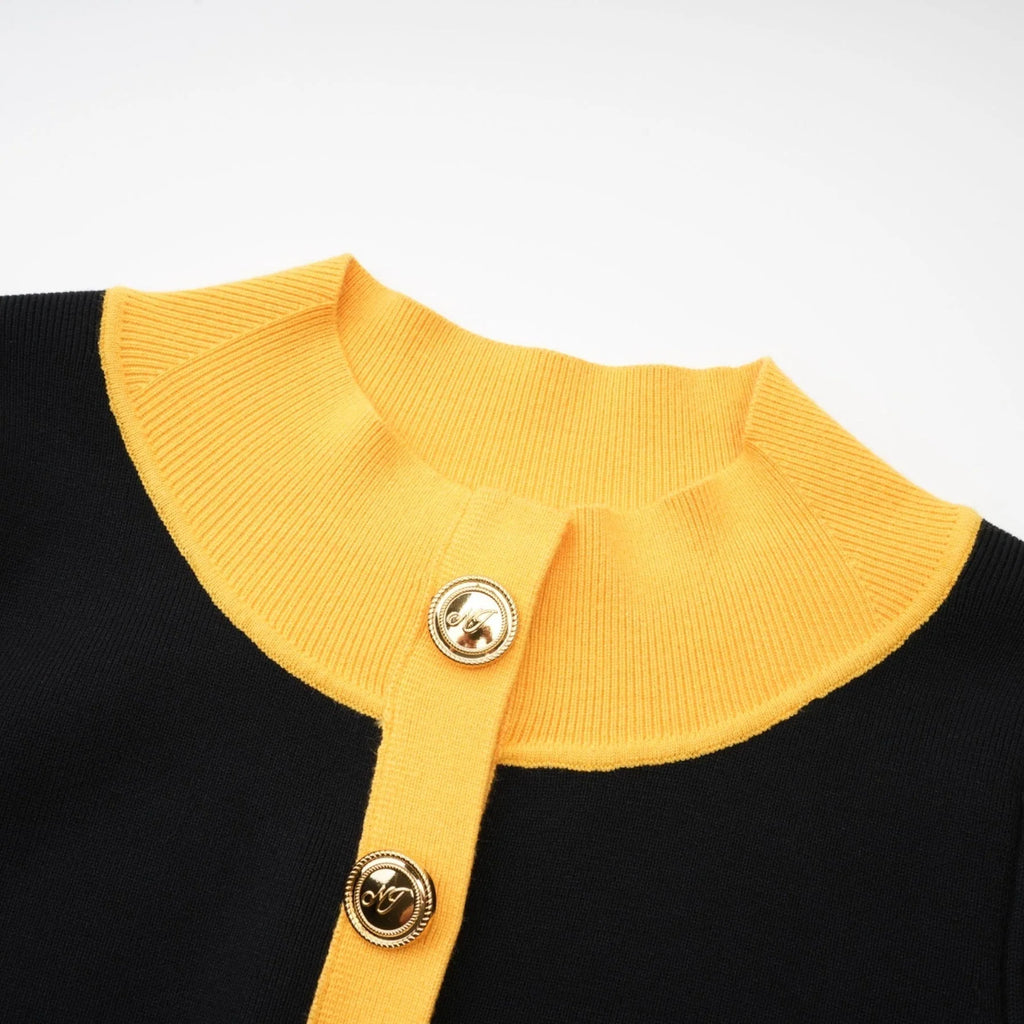 Brynn Knitted Bodysuit - Contrast Colors - Long Sleeves - Front Button Fastening - Flap Pockets