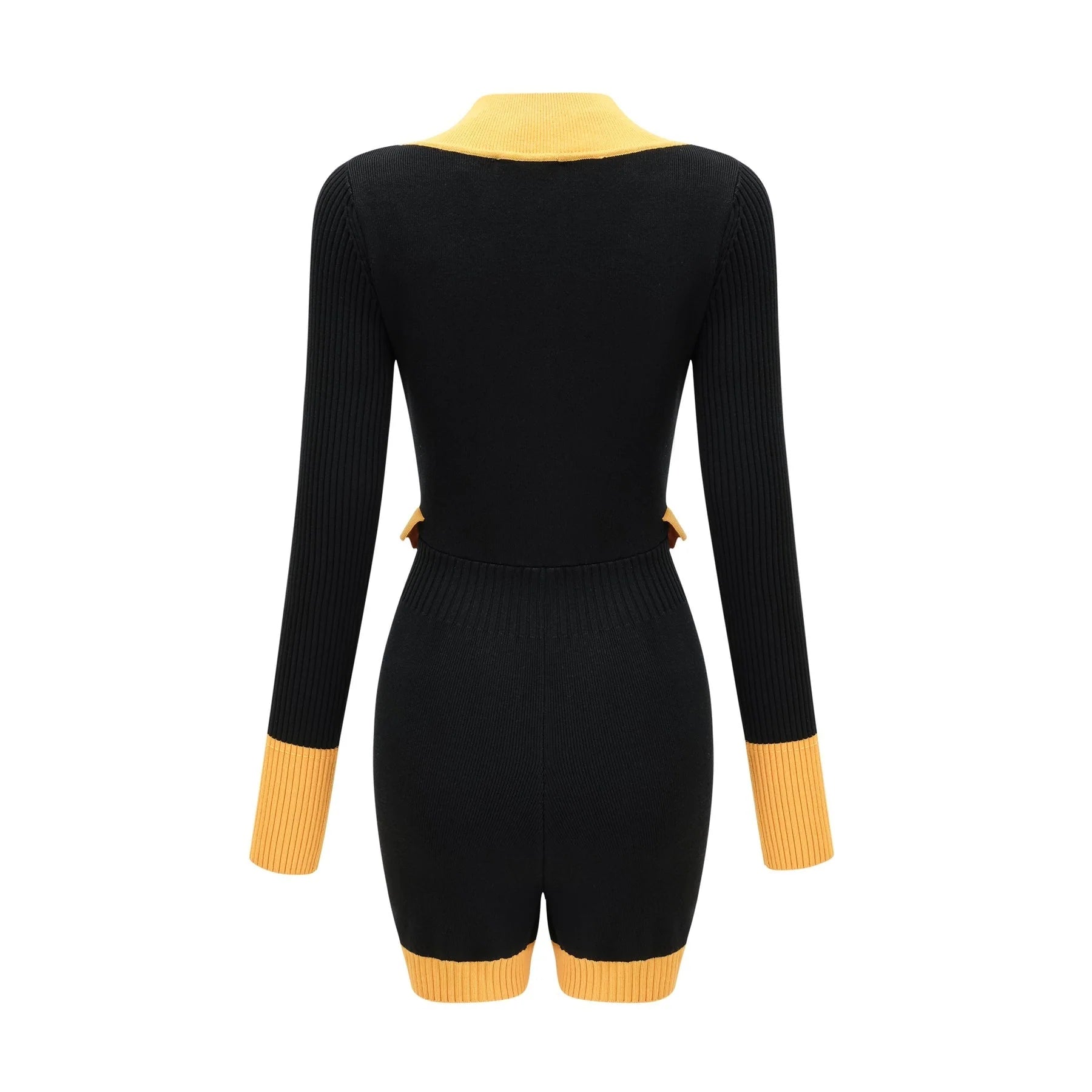 Brynn Knitted Bodysuit - Contrast Colors - Long Sleeves - Front Button Fastening - Flap Pockets