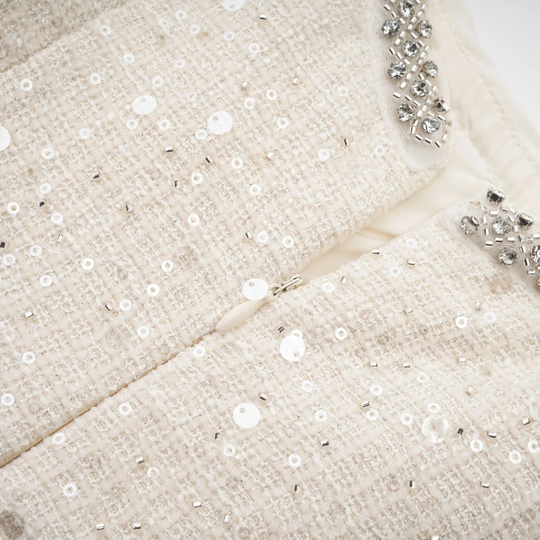 Brynn Mini Dress - Sleeveless with Sequin Detailing - Cut - Out Design - Crystal Embellishments - Bow Accent