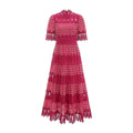 Caitlin Maxi Dress - Medium Size - Mock Neck Design - Short Sleeves - Scallop Pattern with Lace Panel Detail