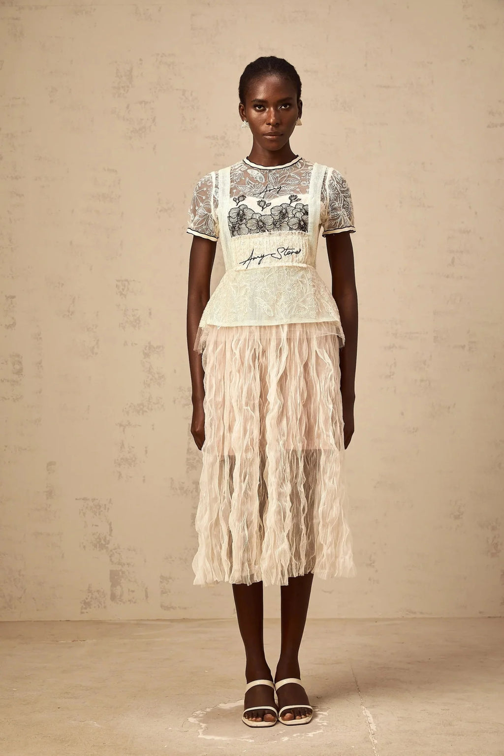 Caitlin Midi Dress Floral Embroidered Calf - Length White