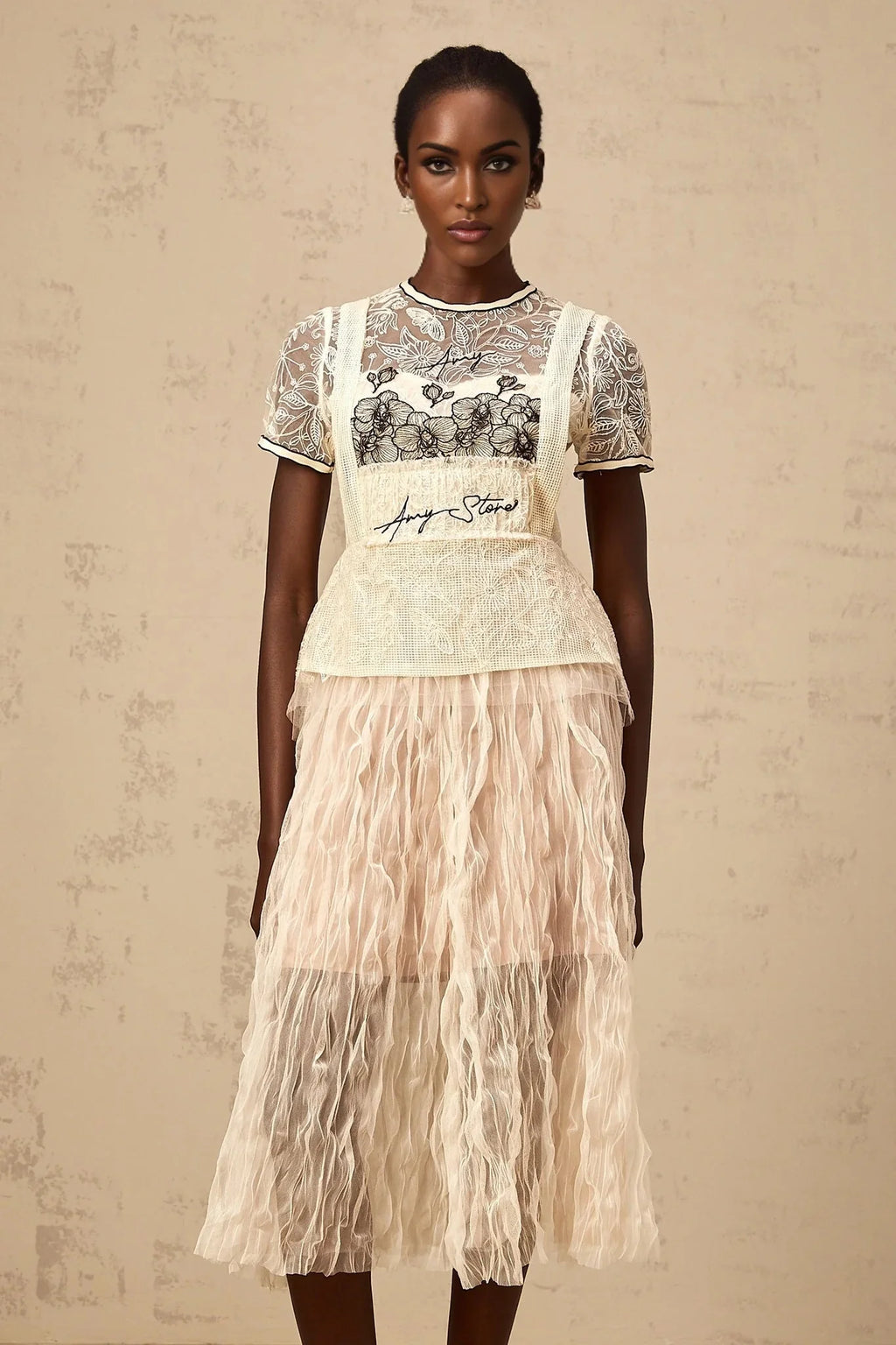 Caitlin Midi Dress Floral Embroidered Calf - Length White