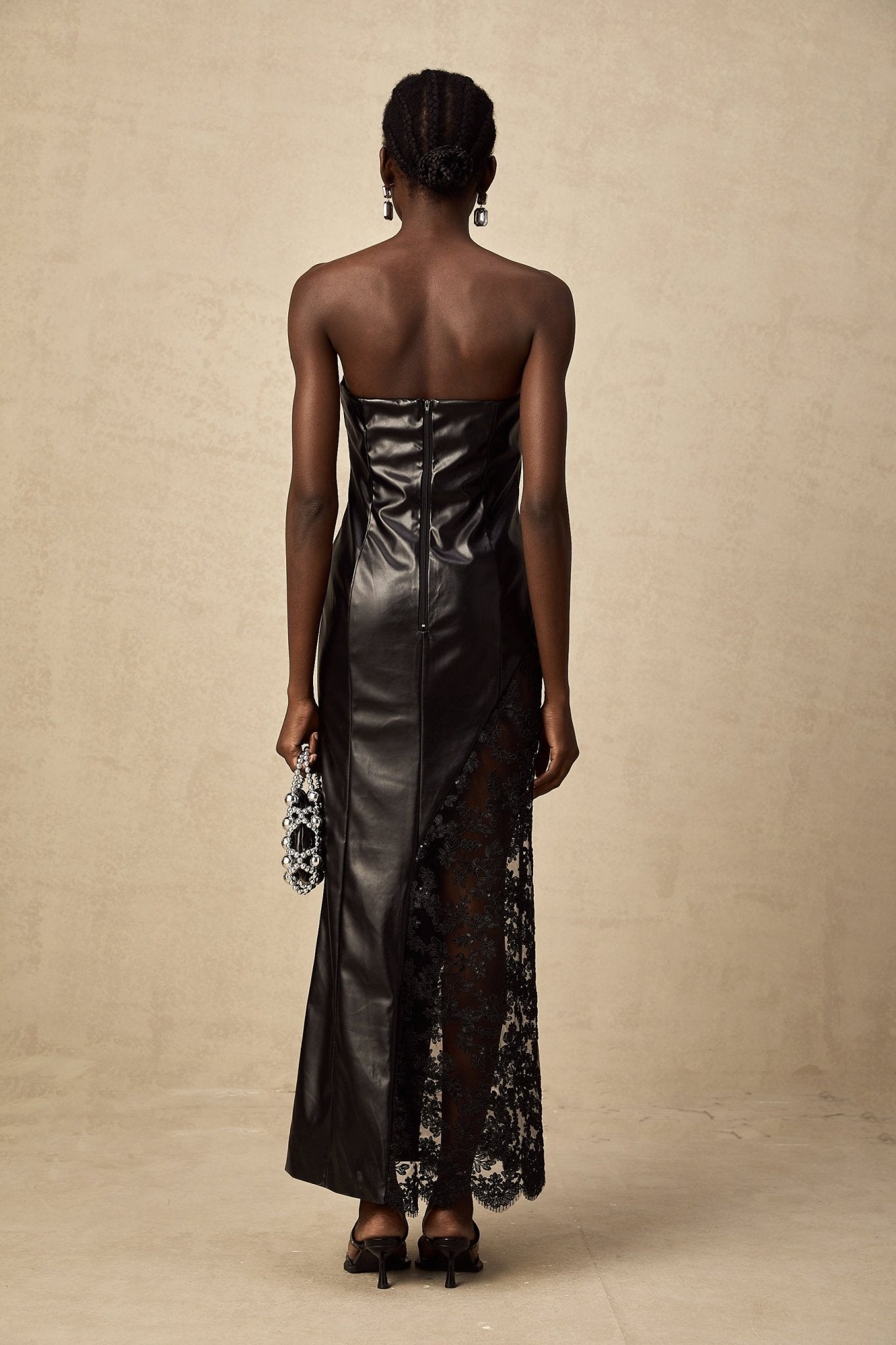 Caitlyn Maxi Dress - Strapless Style - Off the Shoulder Design - Floral Lace Paneling - Asymmetric Hem