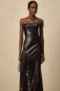 Caitlyn Maxi Dress - Strapless Style - Off the Shoulder Design - Floral Lace Paneling - Asymmetric Hem