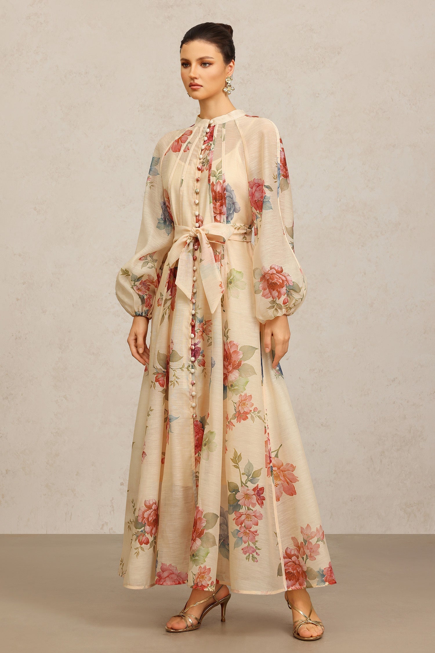 Callie Beige Floral Maxi Dress