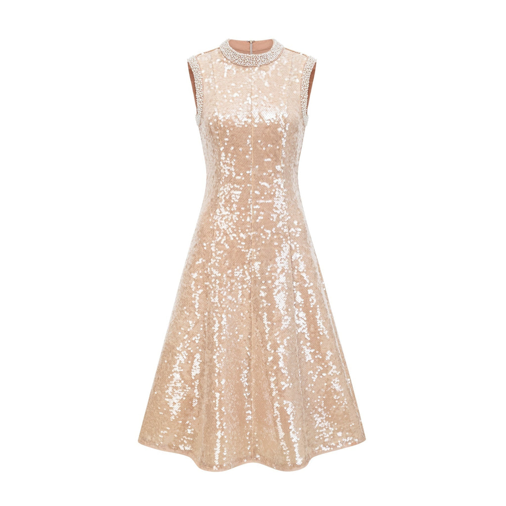 Callie Midi Dress – Crew Neck – Sequin Embellishment – Calf Length