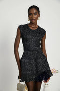 Callie Mini Dress - Sleeveless - Tiered Skirt - Sequin Details - Knitted Construction