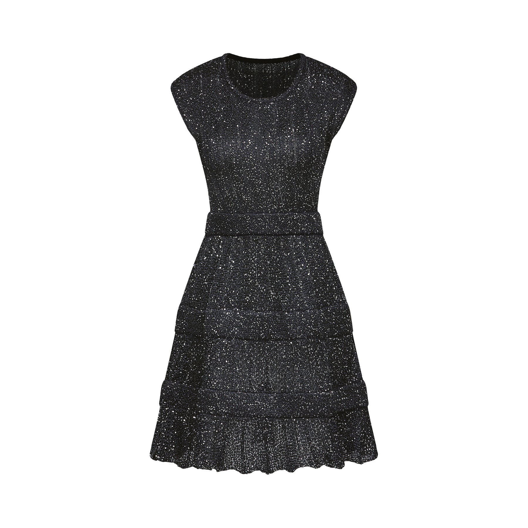 Callie Mini Dress - Sleeveless - Tiered Skirt - Sequin Details - Knitted Construction