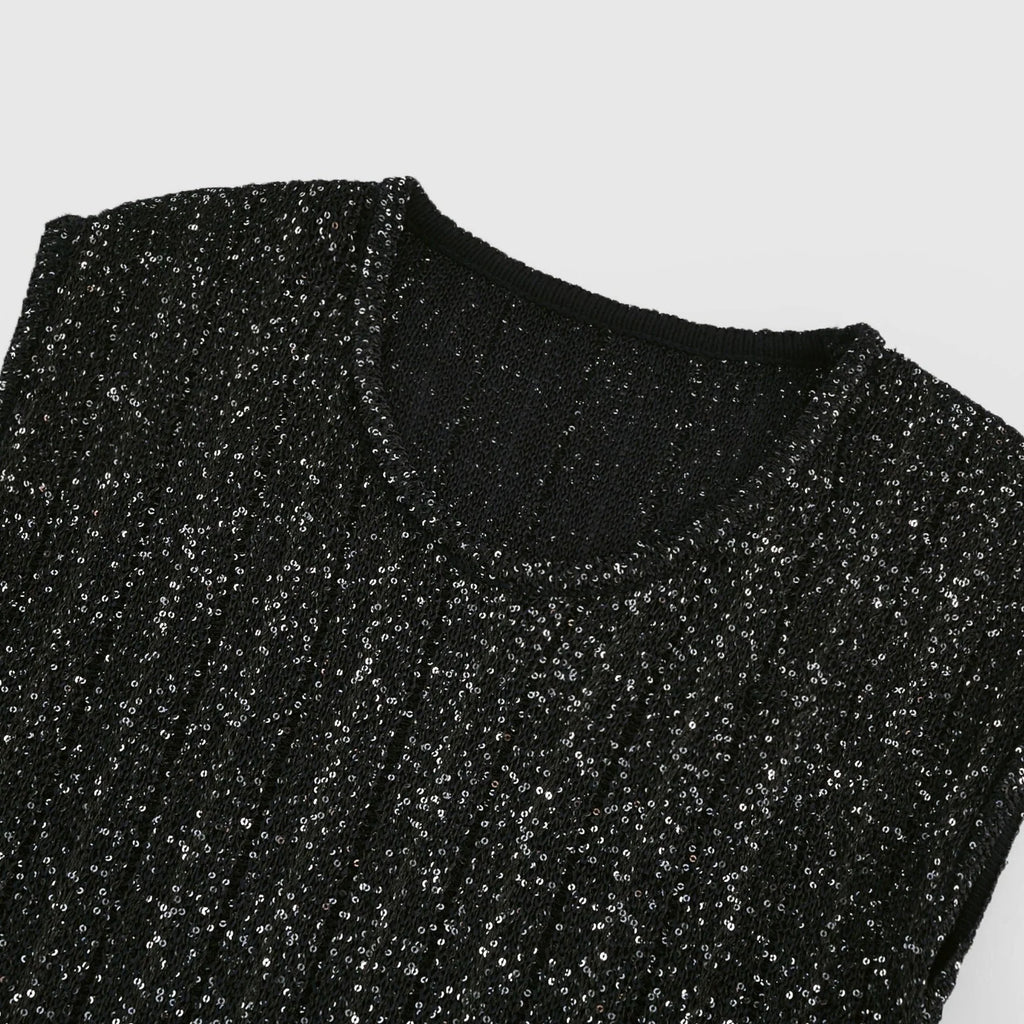 Callie Mini Dress - Sleeveless - Tiered Skirt - Sequin Details - Knitted Construction