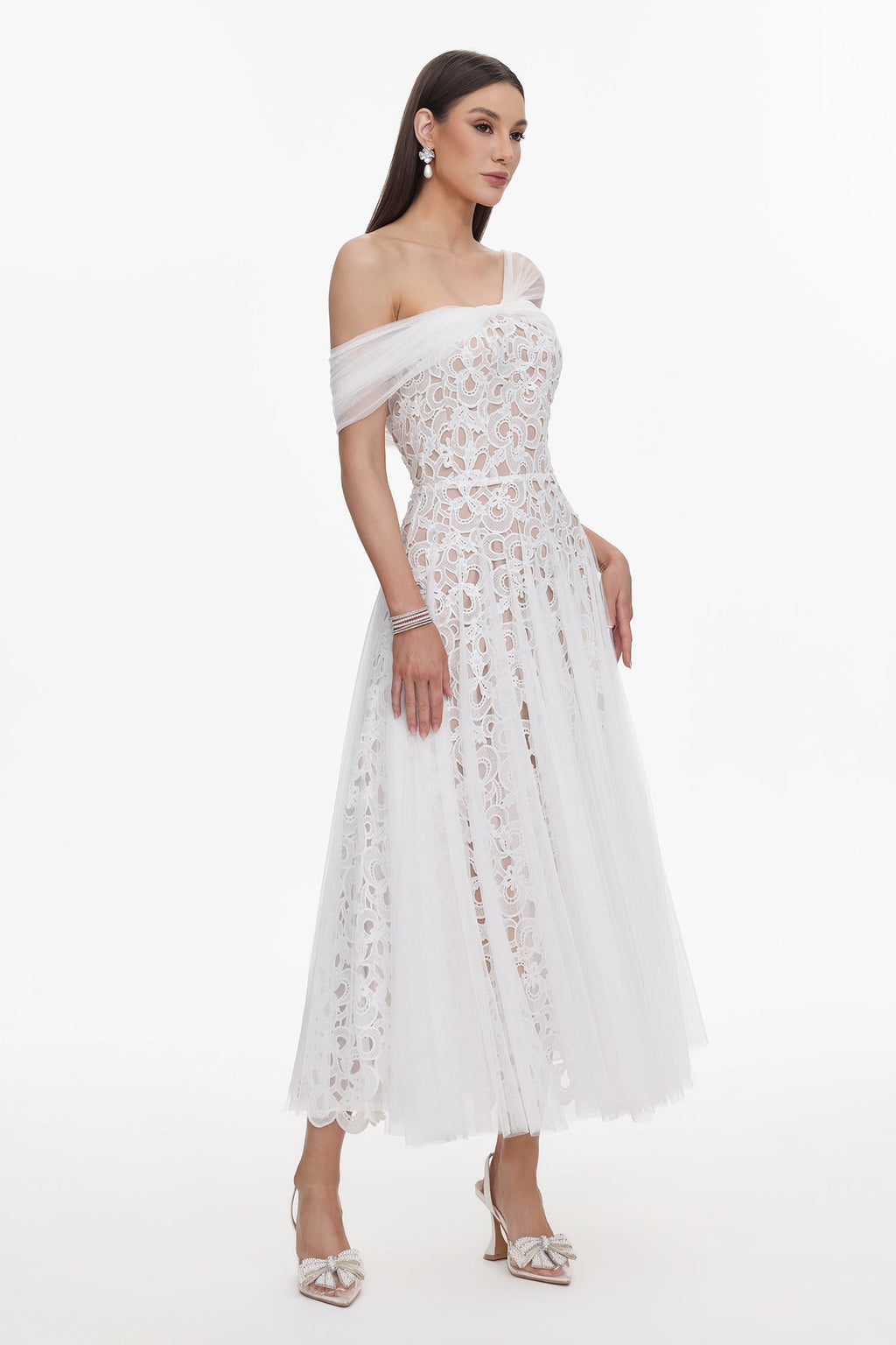 Callie White Lace Off-Shoulder Maxi Dress