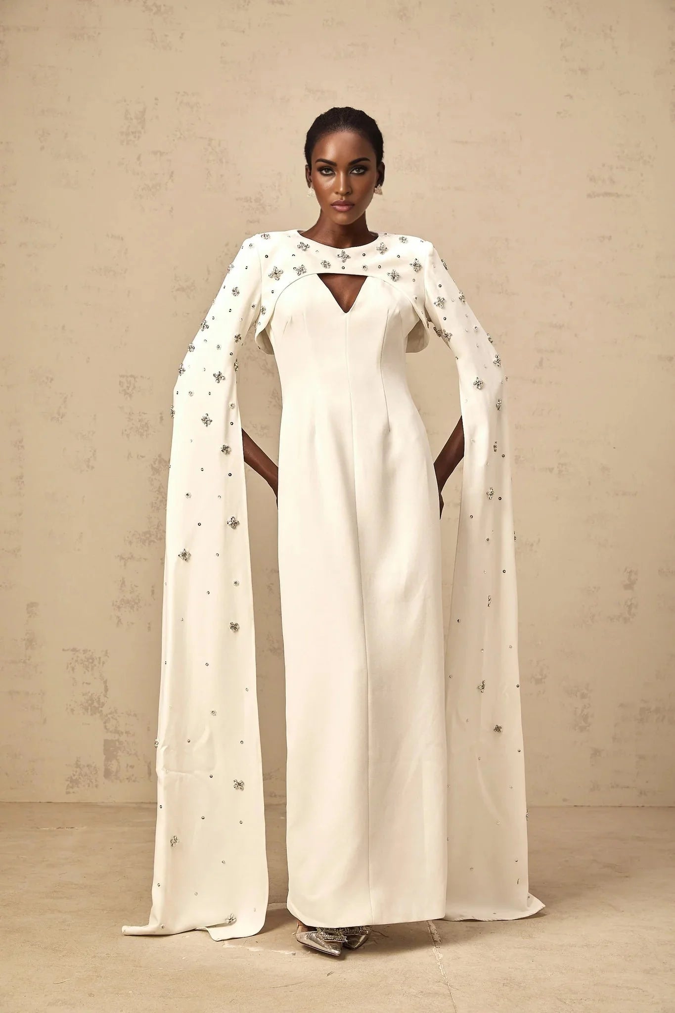 Camila Gown with Embellished Cape and Timeless Cut in White