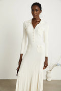Camila Midi Dress - Ribbed Knit - Lapels and Pockets - Mermaid Hem Design