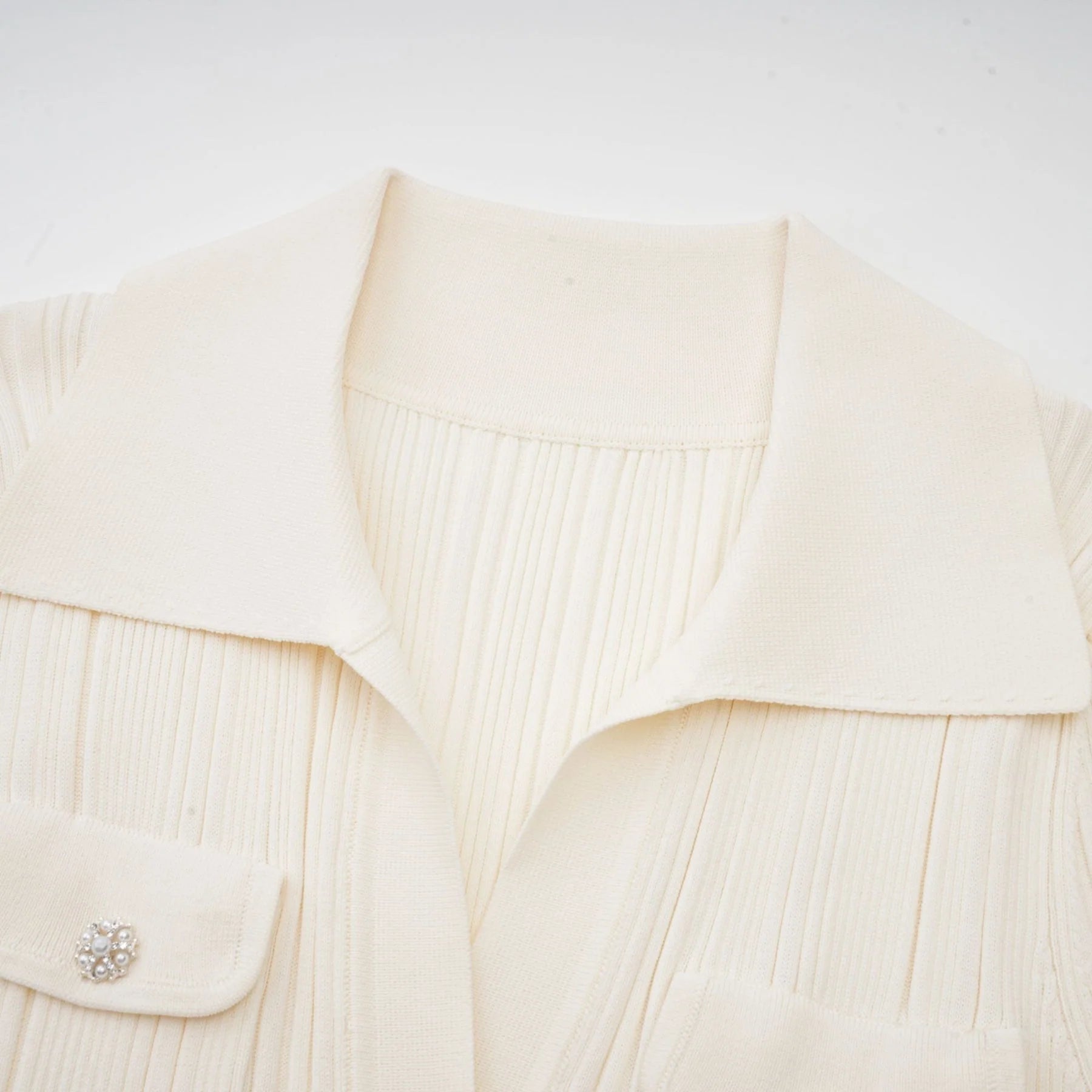 Camila Midi Dress - Ribbed Knit - Lapels and Pockets - Mermaid Hem Design